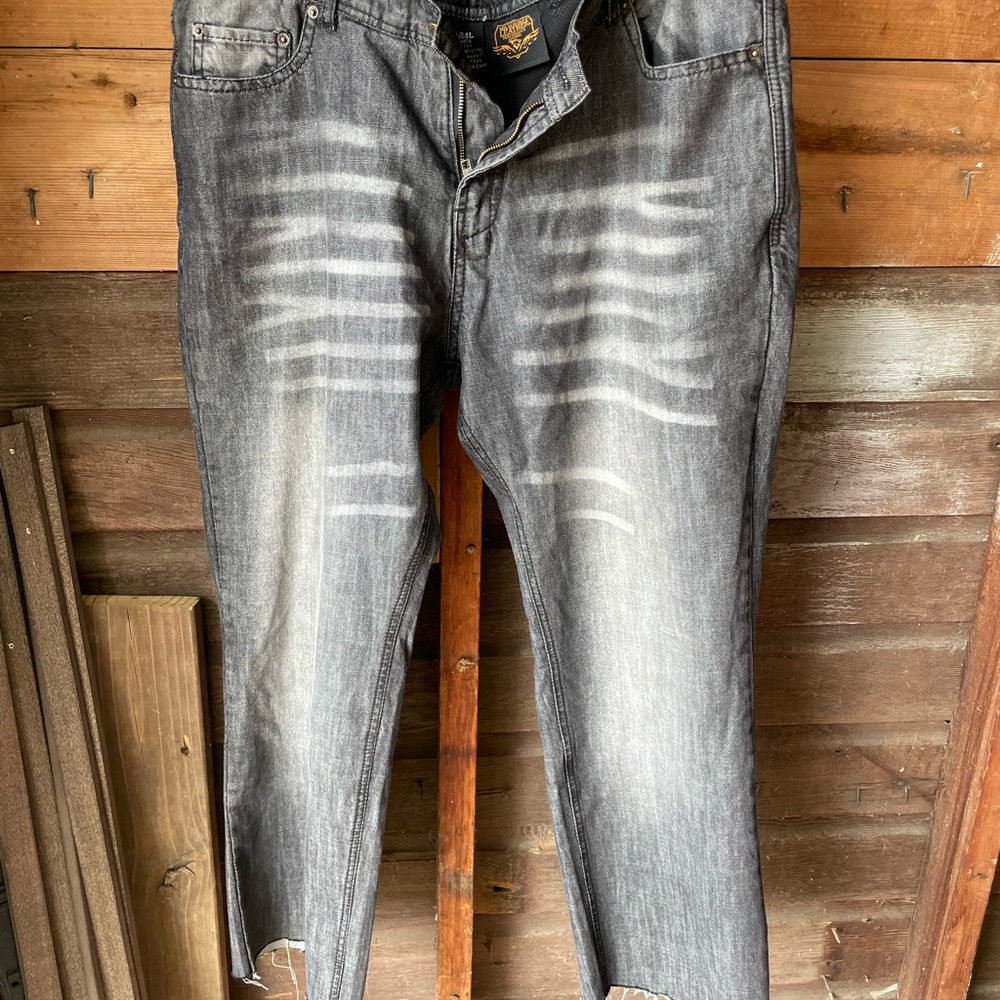 Milwaukee Leather Gray Relaxed Fit Jeans with Distressed Details